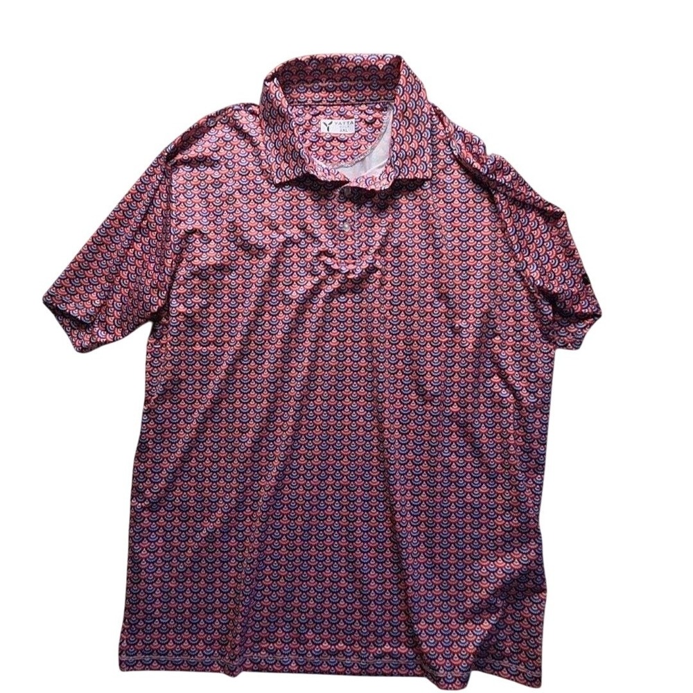 Yatta Golf Mens 2XL Polo Shirt Red White Blue Scallop Print Performance